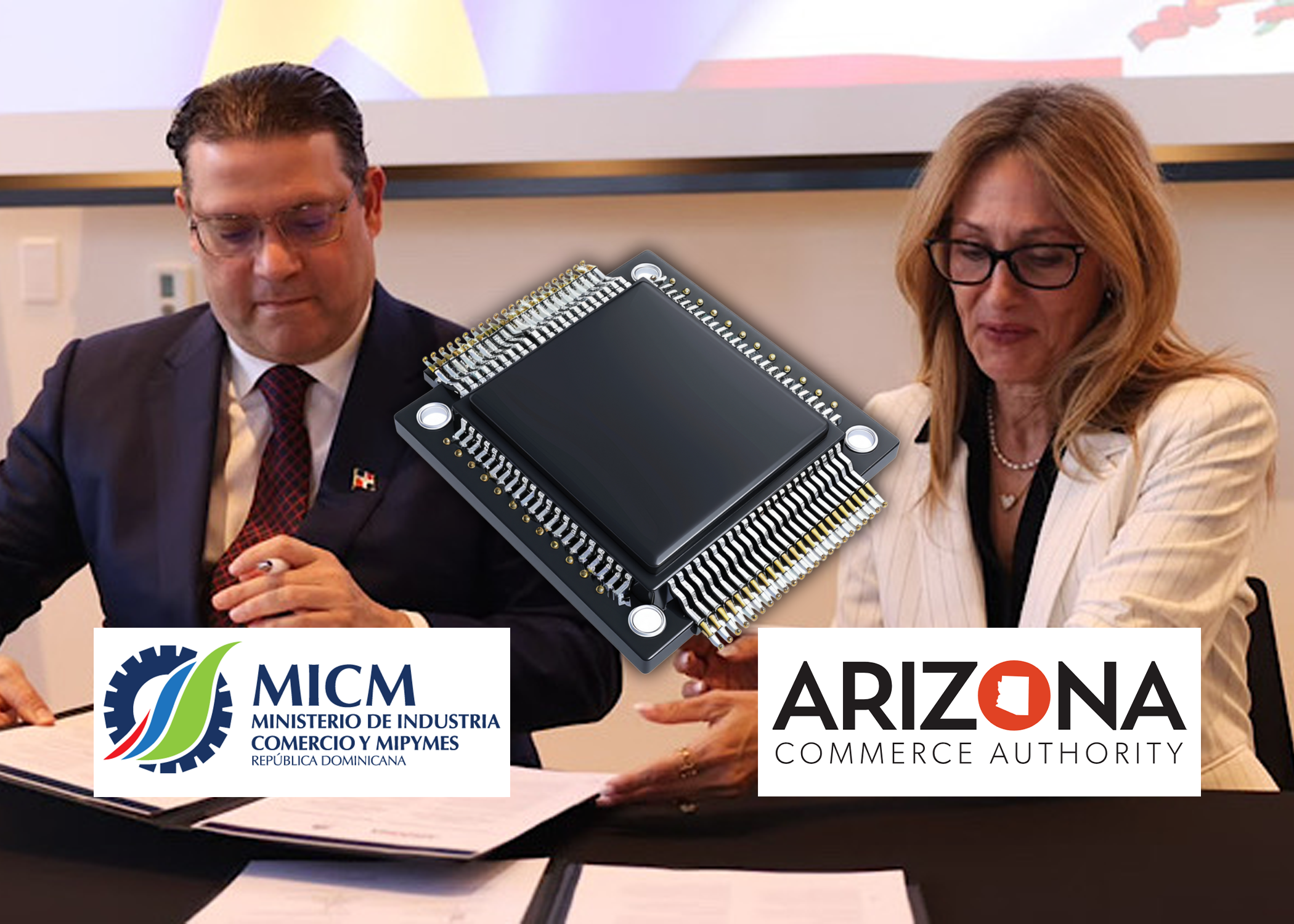 Ministro de Industria y Comercio  firma alianza con Arizona  para impulsar la industria  de semiconductores
