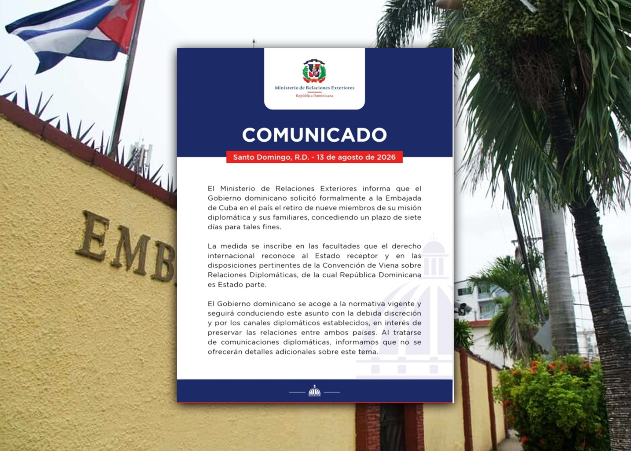 El gobierno dominicano confirma expulsión de nueve diplomáticos cubanos del país