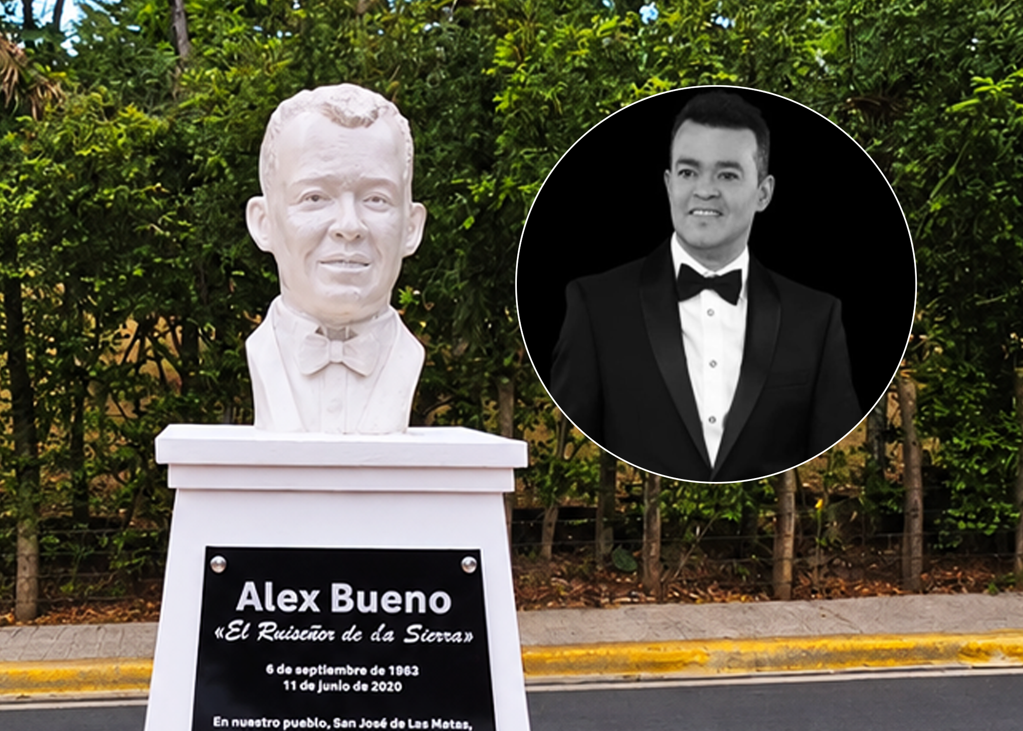 Munícipes de San Jose de Las Matas, se quejan del busto desvelado del Ruiseñor Alex Bue no por su poco parecido al artista