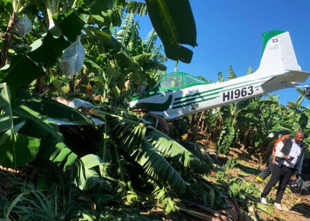 Avioneta de fumigación cae en una finca de guineo de Montecristi